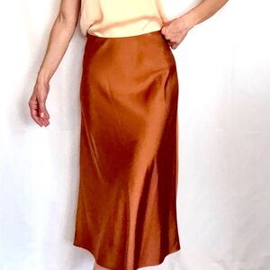 J. Crew Orange Satin Midi Slip Skirt Size XS